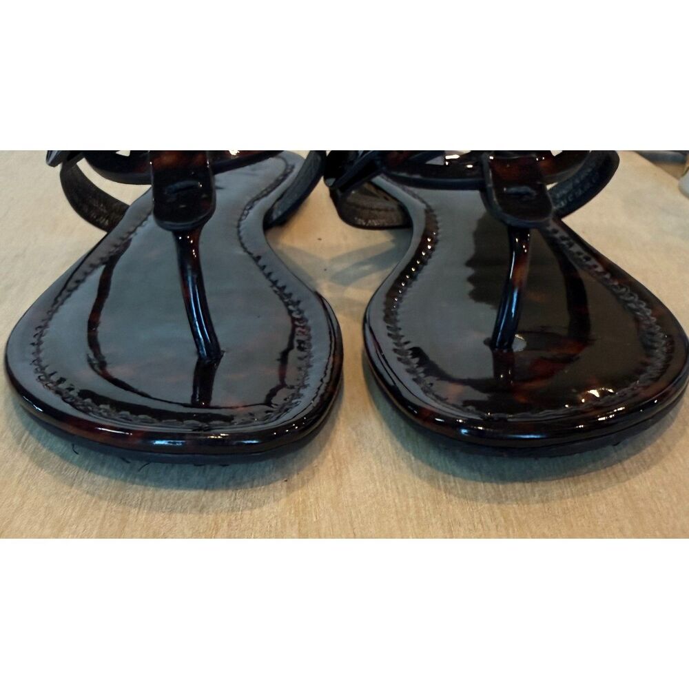 Tory Burch Miller Tortoise Patent Leather Thong Sandal Size 6M 5930 Brazil - Picture 3 of 6